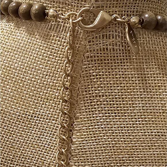 Chico's boho Wooden and Gold Tone Beaded Long Necklace New! - Picture 7 of 8